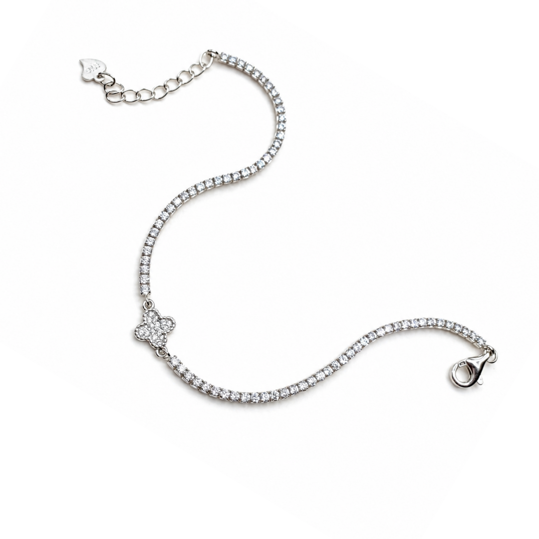 Clover Charm 925 Silver Tennis Bracelet